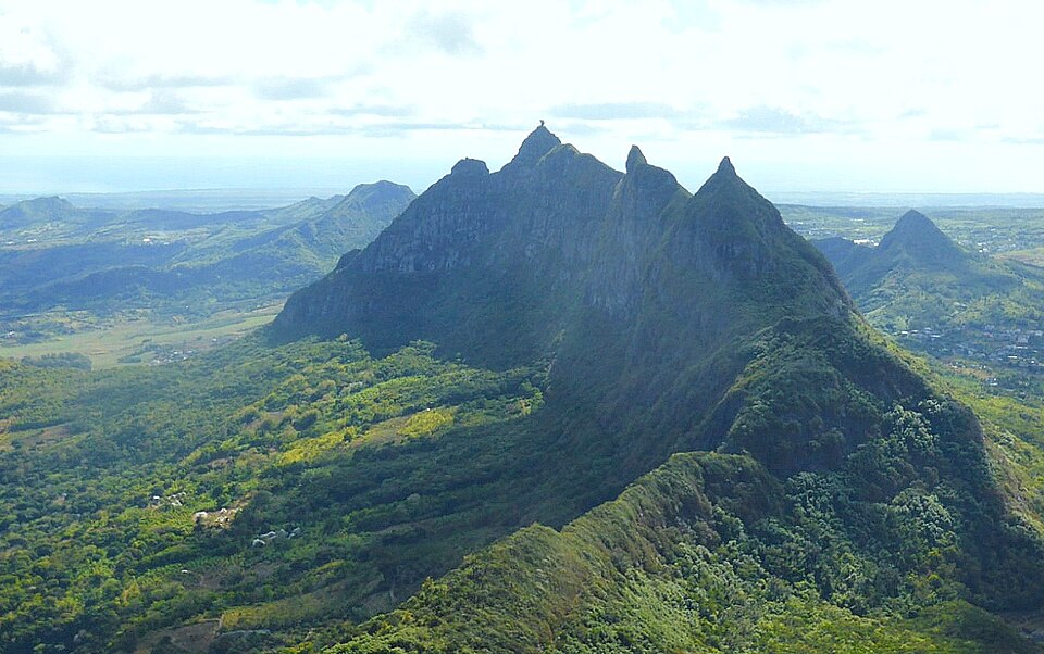 The distinctive rocky summit of Pieter Both mountain in Mauritius