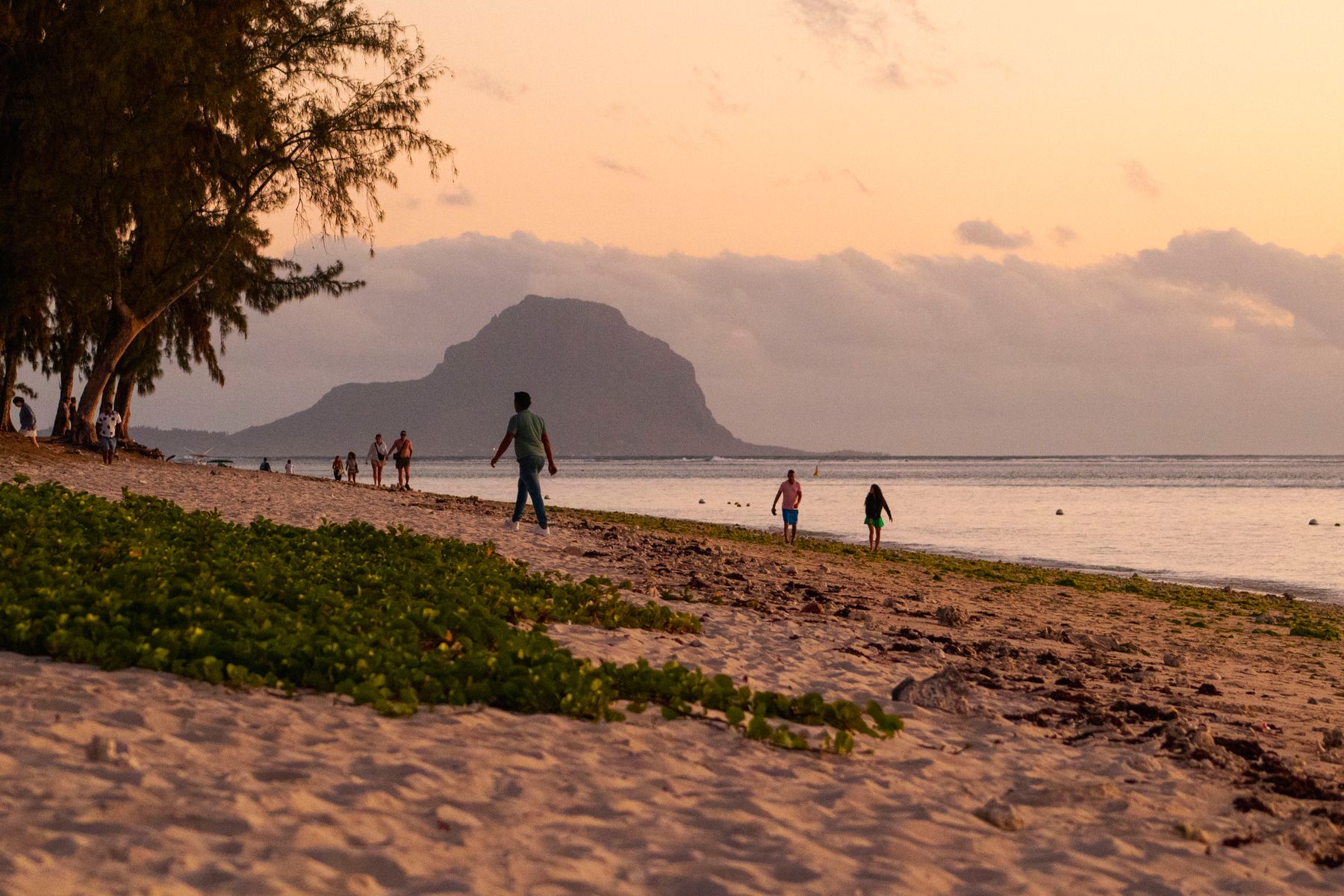 Warm sunset over the ocean at Flic en Flac, Mauritius